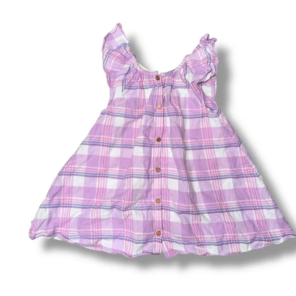 LoveShackFancy‎ Plaid Dress Kids 2-3Y Purple Excellent Flutter Sleeve Cotton